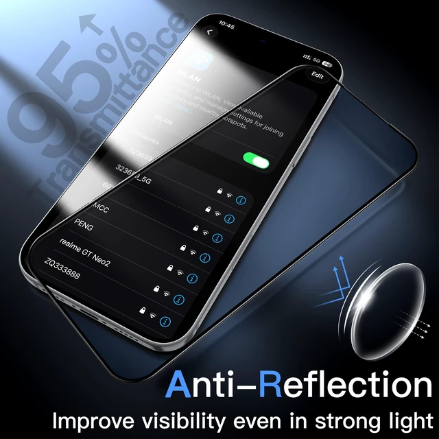 Alt view image 3 of 7 - Anti-Reflective Screen Protector for iPhone 18 Pro, 2-Pack | AR Coating, Auto-Align Installation, Scratch Resistant, Tempered Glass Film, High Clarity, Anti-Fingerprint
