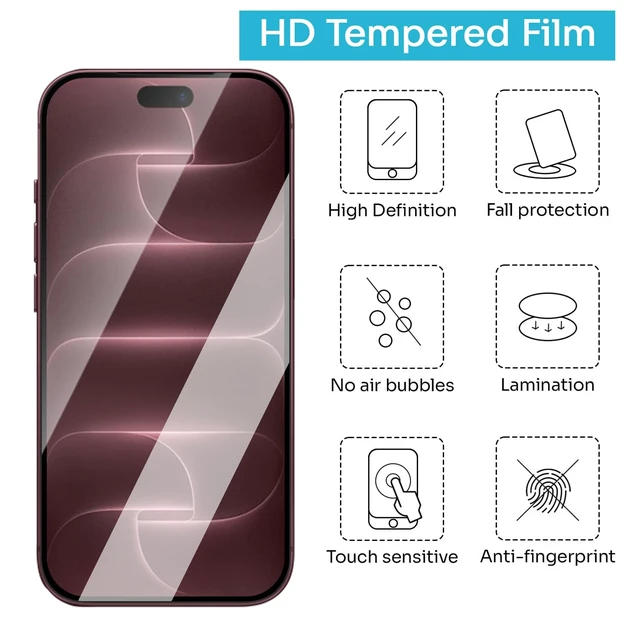 Alt view image 6 of 7 - 3 Pack HD Glass Screen Protector for iPhone 18 Pro | Ultra Clear,Anti-Scratch,Bubble-Free,Easy Install,9H Protective Glass for iPhone 18 Pro