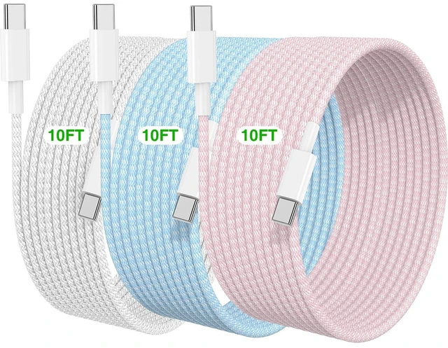 Main image of 10FT USB C to C Fast Charger Cord for iPhone 18 17 16 15,60W Long Heavy Duty Braided Apple C to C Cable Fast Charging for iPhone 18 Pro Max/iPhone Duo/17 16 15 Pro,15 Plus/iPad Pro 10 inch-Colorful