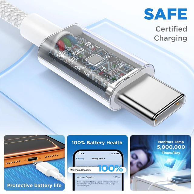 Alt view image 5 of 7 - 10FT USB C to C Fast Charger Cord for iPhone 18 17 16 15,60W Long Heavy Duty Braided Apple C to C Cable Fast Charging for iPhone 18 Pro Max/iPhone Duo/17 16 15 Pro,15 Plus/iPad Pro 10 inch-Colorful