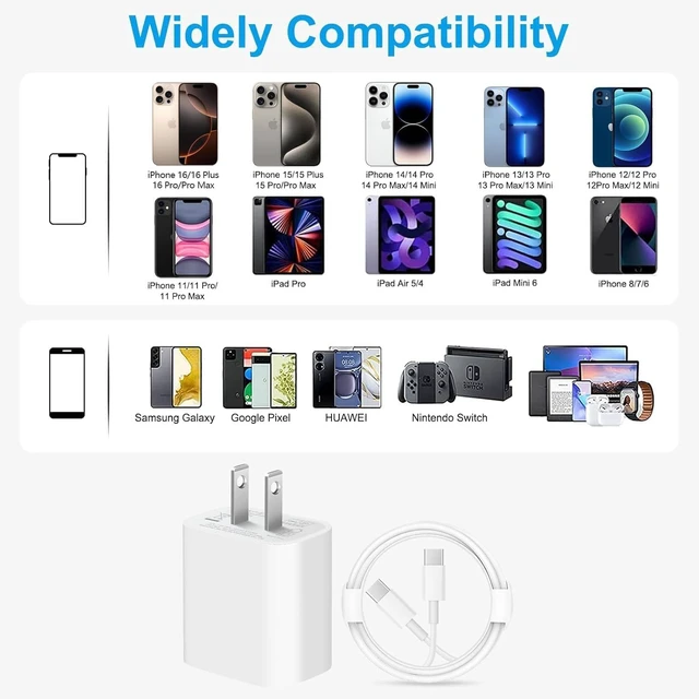 Alt view image 7 of 7 - iPhone 17 16 15 Charger/10ft Type C to C Charging Cable Cord Long, USB C Fast Charging Block Plug for Apple iPhone 17 Pro Max/17 Air/16 Pro/15 Plus/AirPods/iPad/mini Plug Cube Birck Box Power Adapter