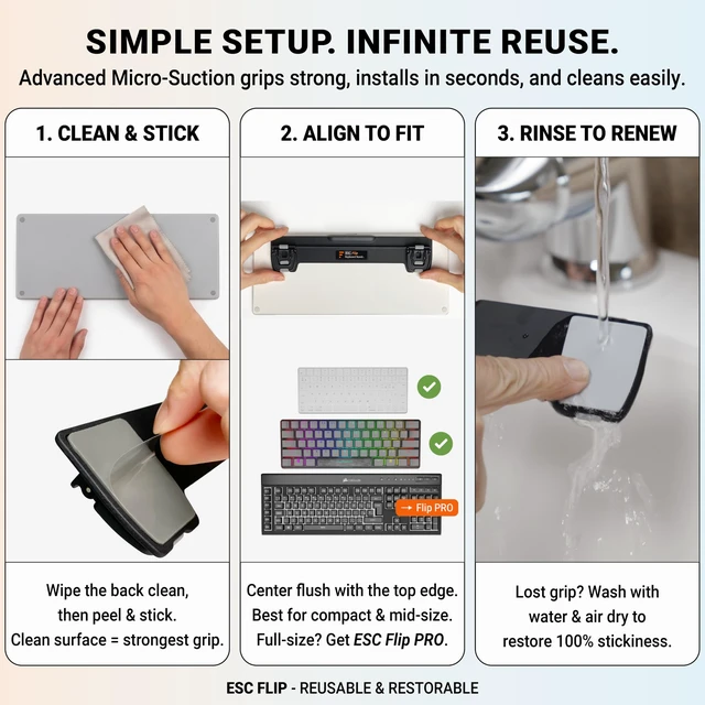 Alt view image 2 of 7 - ESC Flip Keyboard Stand for Desk, Tilting Riser That Attaches to Your Keyboard 3 Adjustable Angles, Compatible with Apple Magic Keyboard, Logitech MX Keys, K380 & Flat-Back Models