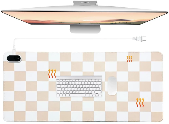 Main image of Heated Desk Mat PU Warm Mouse Pad,Beige Checkerboard,31.5" X 13" | Leather Warmer Gaming Mice Mat, Only Supports 110v, 4 Hour Auto Shut-off, 5 Heating Level, Heating Office Keyboard Pad