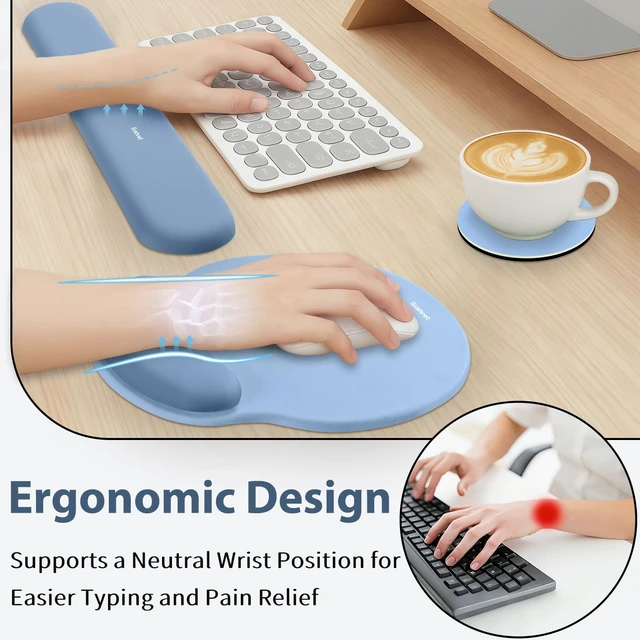 Alt view image 2 of 7 - Mouse Pad and Keyboard Wrist Rest, 3-in-1 Gel Memory Foam Ergonomic Mouse Pad with Wrist Rest Set,Gaming Mousepad Arm Cushion Support for Computer Office Desk Accessories Cute Setup,Sky Blue