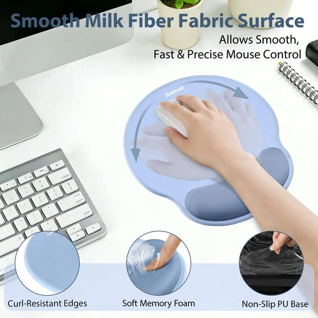 Alt view image 3 of 7 - Mouse Pad and Keyboard Wrist Rest, 3-in-1 Gel Memory Foam Ergonomic Mouse Pad with Wrist Rest Set,Gaming Mousepad Arm Cushion Support for Computer Office Desk Accessories Cute Setup,Sky Blue