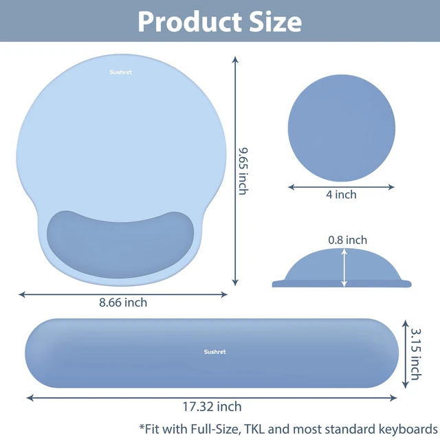 Alt view image 7 of 7 - Mouse Pad and Keyboard Wrist Rest, 3-in-1 Gel Memory Foam Ergonomic Mouse Pad with Wrist Rest Set,Gaming Mousepad Arm Cushion Support for Computer Office Desk Accessories Cute Setup,Sky Blue