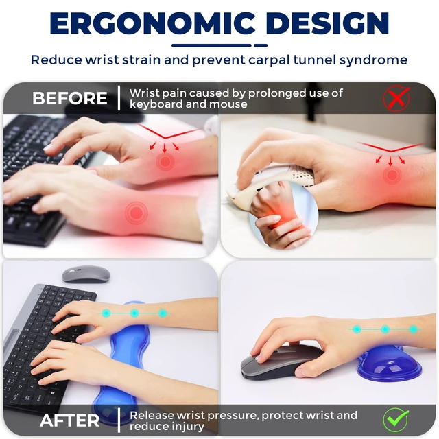 Alt view image 3 of 7 - Gel Wrist Rest for Keyboard and Mouse, Wrist Rest for Keyboard, Mouse Wrist Support, Pain Relief, Cool Touch, Non-Skid, Wrist pad Set