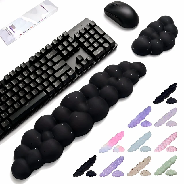 Main image of Silky Cloud Wrist Rest Set for Keyboard & Mouse, 16.9", Black Star | Memory Foam Arm Rest with Ergonomic Support Fits Full Keyboards and Reduces Typing Fatigue for Office, Gaming and Home Use