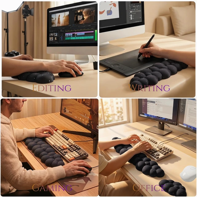 Alt view image 4 of 7 - Silky Cloud Wrist Rest Set for Keyboard & Mouse, 16.9", Black Star | Memory Foam Arm Rest with Ergonomic Support Fits Full Keyboards and Reduces Typing Fatigue for Office, Gaming and Home Use