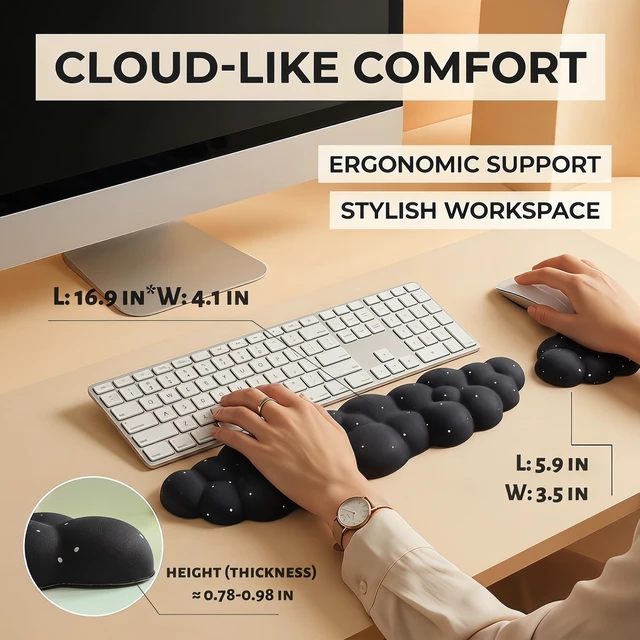 Alt view image 7 of 7 - Silky Cloud Wrist Rest Set for Keyboard & Mouse, 16.9", Black Star | Memory Foam Arm Rest with Ergonomic Support Fits Full Keyboards and Reduces Typing Fatigue for Office, Gaming and Home Use