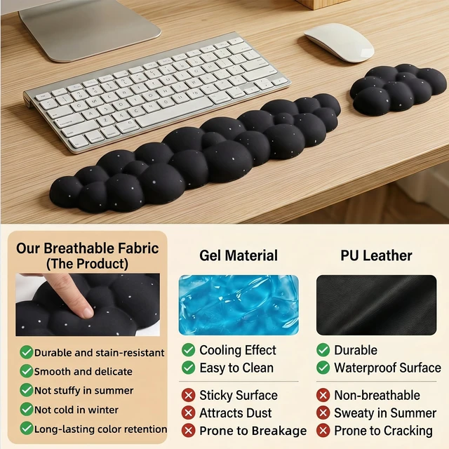 Alt view image 6 of 7 - Silky Cloud Wrist Rest Set for Keyboard & Mouse, 16.9", Black Star | Memory Foam Arm Rest with Ergonomic Support Fits Full Keyboards and Reduces Typing Fatigue for Office, Gaming and Home Use