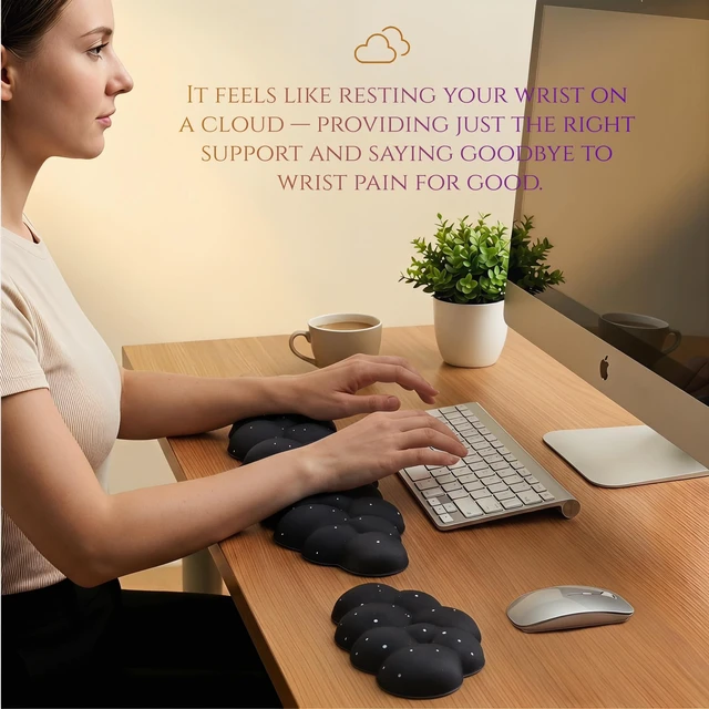 Alt view image 2 of 7 - Silky Cloud Wrist Rest Set for Keyboard & Mouse, 16.9", Black Star | Memory Foam Arm Rest with Ergonomic Support Fits Full Keyboards and Reduces Typing Fatigue for Office, Gaming and Home Use