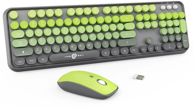 Main image of Wireless Keyboard and Mouse Combo - Cute Colorful Keyboard and Mouse, Retro Typewriter Keyboard with 2.4GHz Plug & Play, for Windows 11/10/7, Laptop, PC (V2020-Green)