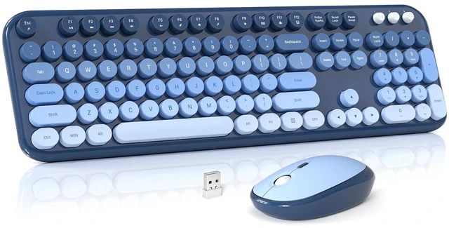 Main image of Wireless Keyboard and Mouse Combo, Colorful Computer Full Size 2.4G Plug and Play Wireless Typewriter Keyboard and Mouse Set for Computer, Desktop, PC (Sea Blue Gradient)