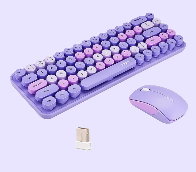 Main image of Compact Wireless Keyboard and Mouse Combo, Colorful Round Keycap, Soundless 68 Keys, Suitable for Girls and Kids, Compatible with Notebook, PC (Purple)