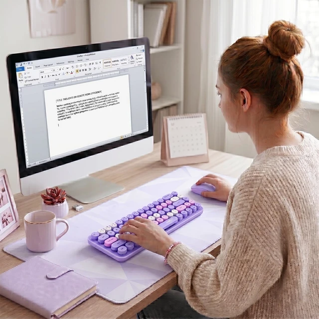 Alt view image 3 of 7 - Compact Wireless Keyboard and Mouse Combo, Colorful Round Keycap, Soundless 68 Keys, Suitable for Girls and Kids, Compatible with Notebook, PC (Purple)