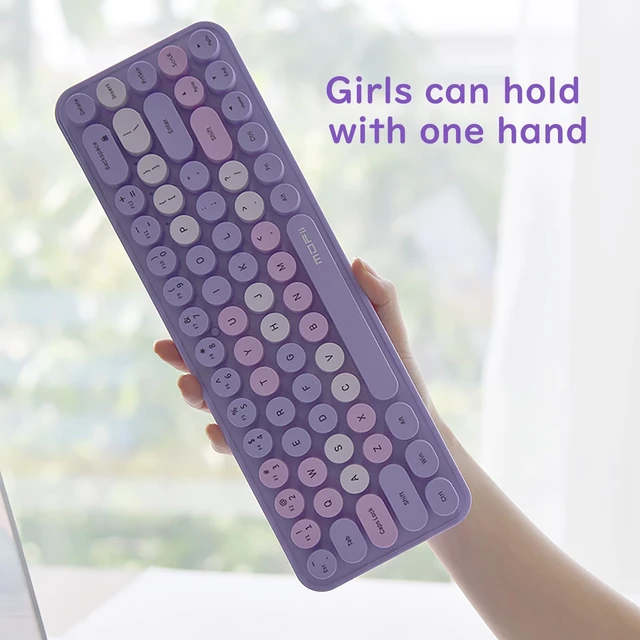 Alt view image 5 of 7 - Compact Wireless Keyboard and Mouse Combo, Colorful Round Keycap, Soundless 68 Keys, Suitable for Girls and Kids, Compatible with Notebook, PC (Purple)