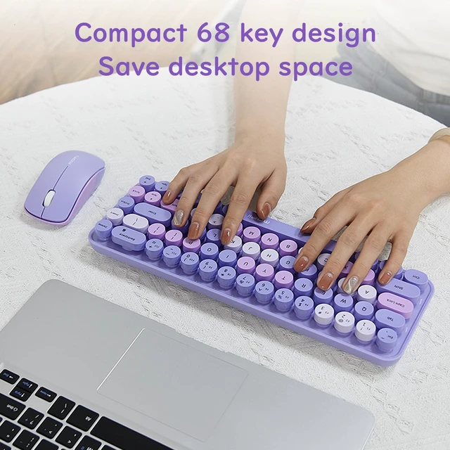 Alt view image 4 of 7 - Compact Wireless Keyboard and Mouse Combo, Colorful Round Keycap, Soundless 68 Keys, Suitable for Girls and Kids, Compatible with Notebook, PC (Purple)
