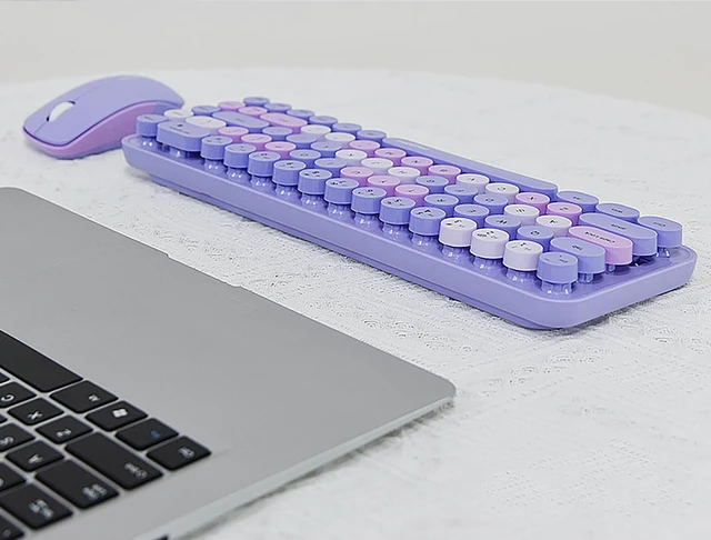 Alt view image 7 of 7 - Compact Wireless Keyboard and Mouse Combo, Colorful Round Keycap, Soundless 68 Keys, Suitable for Girls and Kids, Compatible with Notebook, PC (Purple)