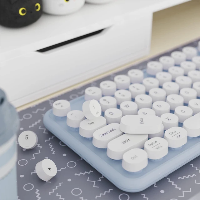 Alt view image 3 of 6 - Colorful Wireless Keyboard and Mouse Combo Blue White | Full-Sized Office Keyboard with Typewriter Flexible Keys, 2.4GHz Dropout-Free Connection, Optical Mouse for PC Laptop