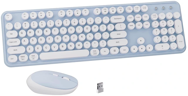 Main image of Colorful Wireless Keyboard and Mouse Combo Blue White | Full-Sized Office Keyboard with Typewriter Flexible Keys, 2.4GHz Dropout-Free Connection, Optical Mouse for PC Laptop