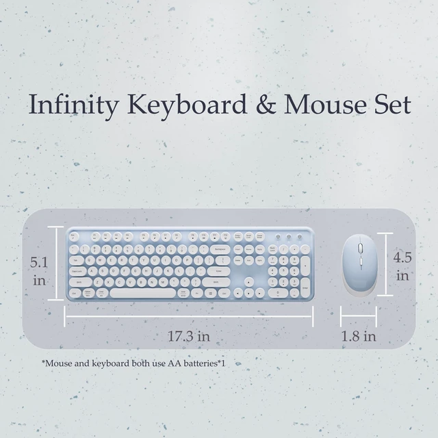 Alt view image 6 of 6 - Colorful Wireless Keyboard and Mouse Combo Blue White | Full-Sized Office Keyboard with Typewriter Flexible Keys, 2.4GHz Dropout-Free Connection, Optical Mouse for PC Laptop