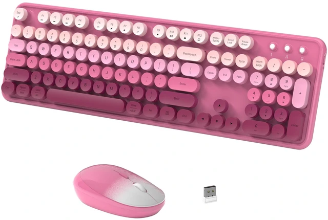 Main image of Colorful Wireless Keyboard and Mouse Combo (Rose Pink Colorful) | 104-Key Full-Size Retro Typewriter Keyboard with Round Keycaps, 2.4GHz Wireless, Compatible with Windows, Mac, PC