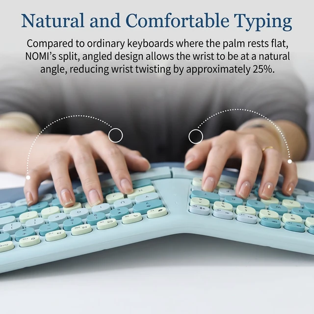 Alt view image 5 of 7 - Wireless Ergonomic Keyboard and Mouse Combo with PU Wrist Rest, Carpal Tunnel Keyboard, 2.4G Colorful Split Ergo Keyboard, Comfortable Natural Typing, Compatible with PC/Laptop (Blue)