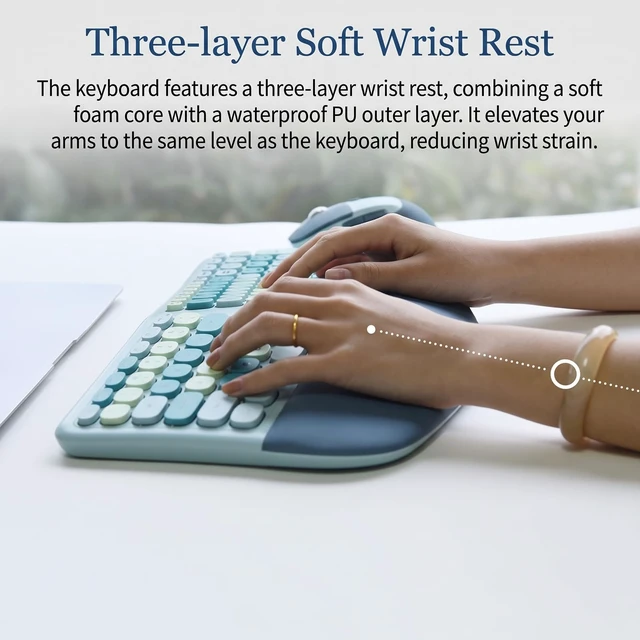 Alt view image 6 of 7 - Wireless Ergonomic Keyboard and Mouse Combo with PU Wrist Rest, Carpal Tunnel Keyboard, 2.4G Colorful Split Ergo Keyboard, Comfortable Natural Typing, Compatible with PC/Laptop (Blue)