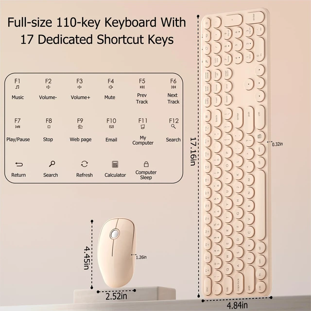 Alt view image 6 of 6 - Wireless Keyboard and Mouse Combo, 2.4GHz Wireless (Khaki) | COVEVA Low Profile Quiet Typing Design, Plug and Play, 110 Round Keys Full-Size Silent Keyboard Set for PC, Tablet, Laptop