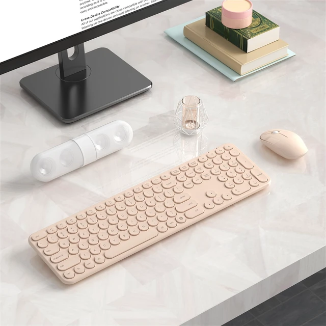 Alt view image 5 of 6 - Wireless Keyboard and Mouse Combo, 2.4GHz Wireless (Khaki) | COVEVA Low Profile Quiet Typing Design, Plug and Play, 110 Round Keys Full-Size Silent Keyboard Set for PC, Tablet, Laptop