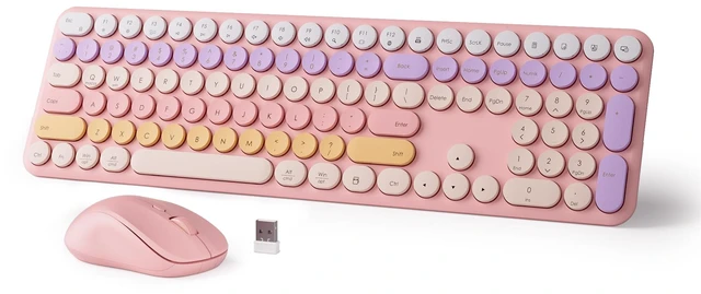 Main image of Wireless Keyboard and Mouse Combo, 110-Key Full Size (Gradient Pink) | Cloud-W Silent Keyboard with Round Keycaps, 2.4GHz USB Plug-and-Play Wireless, Compatible with PC, Laptop, Mac