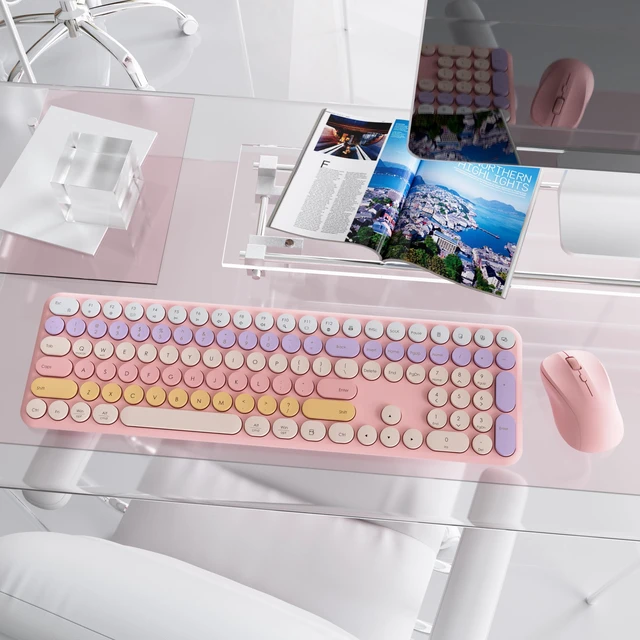 Alt view image 2 of 6 - Wireless Keyboard and Mouse Combo, 110-Key Full Size (Gradient Pink) | Cloud-W Silent Keyboard with Round Keycaps, 2.4GHz USB Plug-and-Play Wireless, Compatible with PC, Laptop, Mac