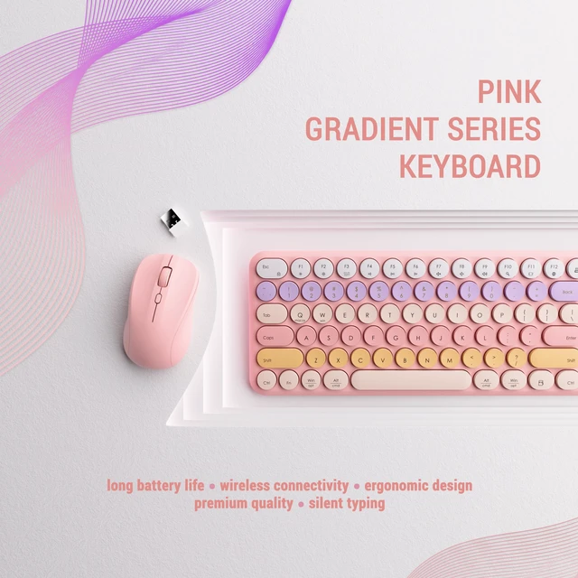 Alt view image 3 of 6 - Wireless Keyboard and Mouse Combo, 110-Key Full Size (Gradient Pink) | Cloud-W Silent Keyboard with Round Keycaps, 2.4GHz USB Plug-and-Play Wireless, Compatible with PC, Laptop, Mac