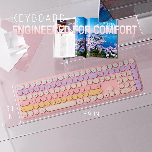 Alt view image 5 of 6 - Wireless Keyboard and Mouse Combo, 110-Key Full Size (Gradient Pink) | Cloud-W Silent Keyboard with Round Keycaps, 2.4GHz USB Plug-and-Play Wireless, Compatible with PC, Laptop, Mac