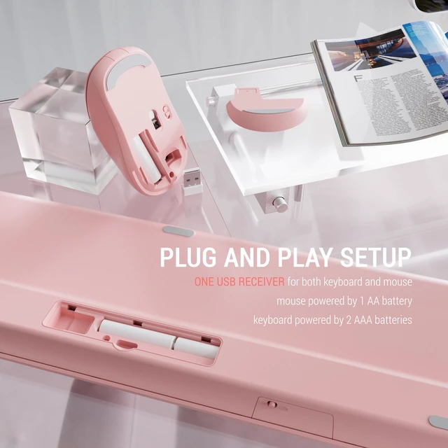 Alt view image 4 of 6 - Wireless Keyboard and Mouse Combo, 110-Key Full Size (Gradient Pink) | Cloud-W Silent Keyboard with Round Keycaps, 2.4GHz USB Plug-and-Play Wireless, Compatible with PC, Laptop, Mac