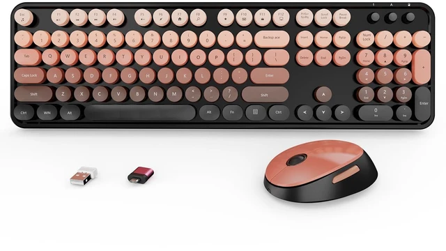 Main image of Wireless Keyboard and Mouse Combo, Retro Typewriter Keyboard with Round Keycaps, Full-Size Ergonomic, Red, Ideal for Windows PC, Home, Office, and College, Wireless Keyboard Mouse Combo