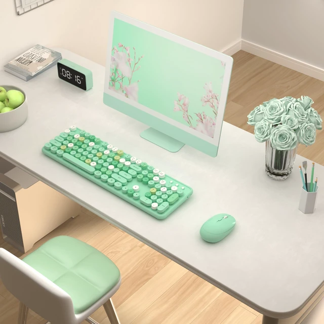 Alt view image 2 of 6 - Colorful Wireless Keyboard and Mouse Combo (Green Colorful) | COVEVA 2.4GHz Wireless, Retro Round Floating Keycaps, Full-Size Keyboard Mouse Set with Switch Button for PC Laptop Desktop
