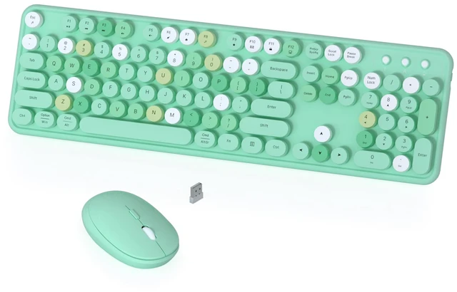 Main image of Colorful Wireless Keyboard and Mouse Combo (Green Colorful) | COVEVA 2.4GHz Wireless, Retro Round Floating Keycaps, Full-Size Keyboard Mouse Set with Switch Button for PC Laptop Desktop