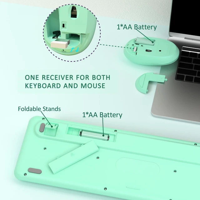 Alt view image 5 of 6 - Colorful Wireless Keyboard and Mouse Combo (Green Colorful) | COVEVA 2.4GHz Wireless, Retro Round Floating Keycaps, Full-Size Keyboard Mouse Set with Switch Button for PC Laptop Desktop