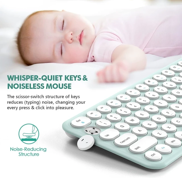 Alt view image 3 of 7 - Wireless Keyboard and Mouse Combo,2.4GHz Quiet Slim Cute Round Keycap Compact Size Green Kawaii Cordless Retro Keyboard Mouse Set Home Office Accessories for Mac/Windows(Macaron Green)