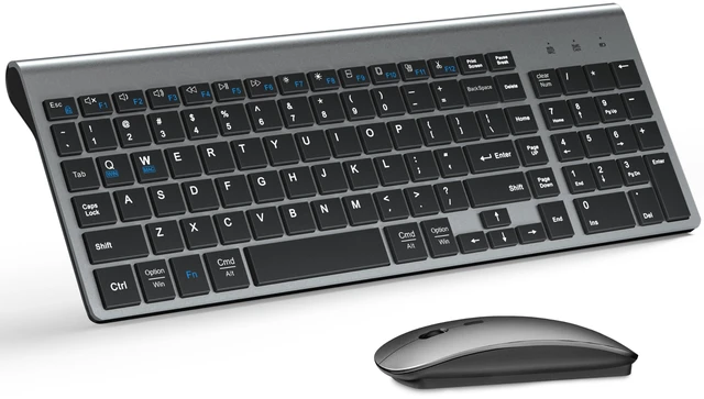 Main image of Wireless Keyboard and Mouse Ultra Slim Combo with Dual System - Gray Black | 2.4G Silent Compact 2400DPI Mouse and Scissor Switch Keyboard Set with Cover and Batteries, for PC/Laptop/Windows/Mac