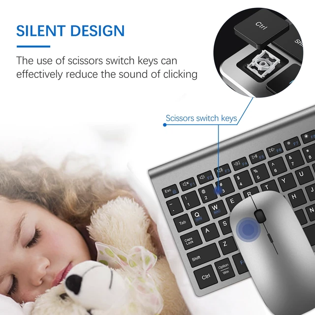 Alt view image 2 of 6 - Wireless Keyboard and Mouse Ultra Slim Combo with Dual System - Gray Black | 2.4G Silent Compact 2400DPI Mouse and Scissor Switch Keyboard Set with Cover and Batteries, for PC/Laptop/Windows/Mac