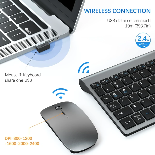 Alt view image 3 of 6 - Wireless Keyboard and Mouse Ultra Slim Combo with Dual System - Gray Black | 2.4G Silent Compact 2400DPI Mouse and Scissor Switch Keyboard Set with Cover and Batteries, for PC/Laptop/Windows/Mac
