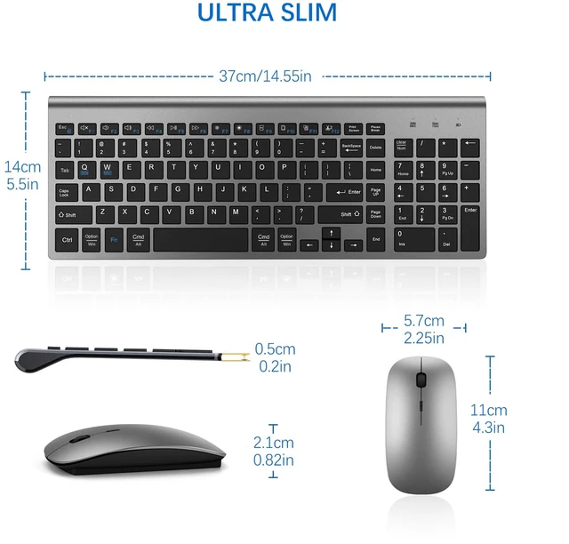 Alt view image 6 of 6 - Wireless Keyboard and Mouse Ultra Slim Combo with Dual System - Gray Black | 2.4G Silent Compact 2400DPI Mouse and Scissor Switch Keyboard Set with Cover and Batteries, for PC/Laptop/Windows/Mac