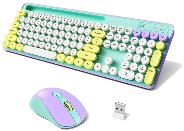 Main image of Retro Wireless Keyboard and Mouse Combo for PC/Laptop | 2.4G Wireless, 109 Keys Full size , 3 DPI Levels (800/1200/1600), Battery Powered, Cute Round Typewriter Keys, for Windows