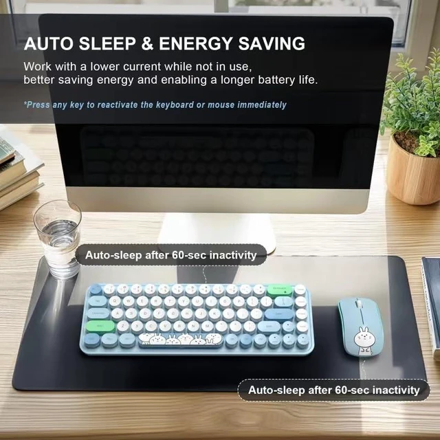 Alt view image 3 of 7 - Wireless Keyboard and Mouse Cute Mouse and Keyboard 2.4G Wireless Keyboards with Colorful 68 Keys Typewriter Retro Round Keycap for PC, Laptop,Tablet,Computer Windows - Blue Colorful