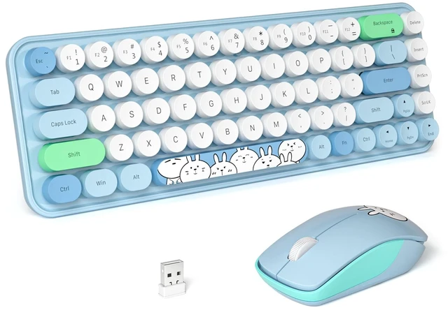 Main image of Wireless Keyboard and Mouse Cute Mouse and Keyboard 2.4G Wireless Keyboards with Colorful 68 Keys Typewriter Retro Round Keycap for PC, Laptop,Tablet,Computer Windows - Blue Colorful