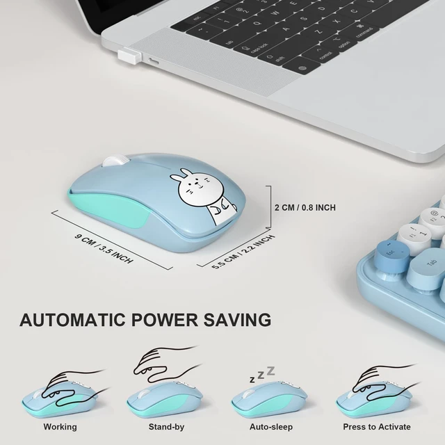 Alt view image 4 of 7 - Wireless Keyboard and Mouse Cute Mouse and Keyboard 2.4G Wireless Keyboards with Colorful 68 Keys Typewriter Retro Round Keycap for PC, Laptop,Tablet,Computer Windows - Blue Colorful