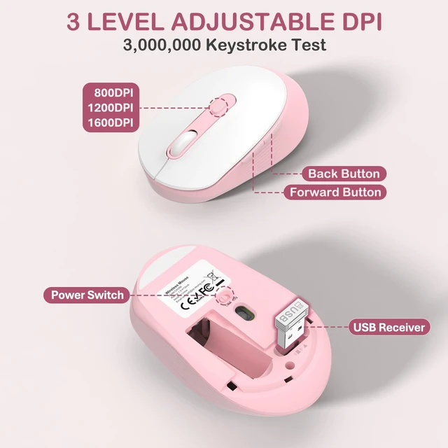 Alt view image 6 of 7 - Retro Typewriter Wireless Keyboard and Mouse Combo, Cute Round Keys(Pink) | Full Size Round Keys Keyboard,Auto Sleep,Quiet Optical Mouse,Silent Clicks,2.4GHz Cordless Connection for Mac/Win/PC/Laptop